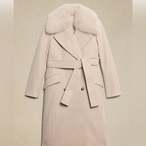 NWT Large Banana Republic Factory Cream Trench Coat with Fur Collar